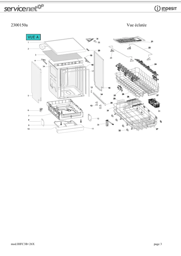 Vue éclatée HOTPOINT-ARISTON IHFC3B+26X 105527