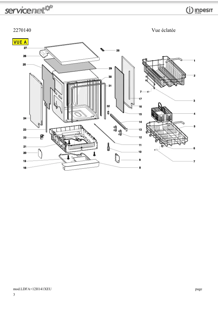Vue éclatée HOTPOINT-ARISTON LDFA+12H141XEU 78172