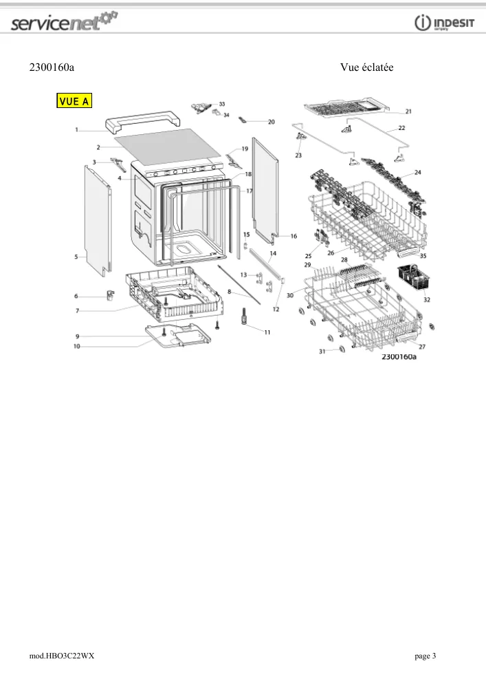 Vue éclatée HOTPOINT-ARISTON HBO3C22WX 105599