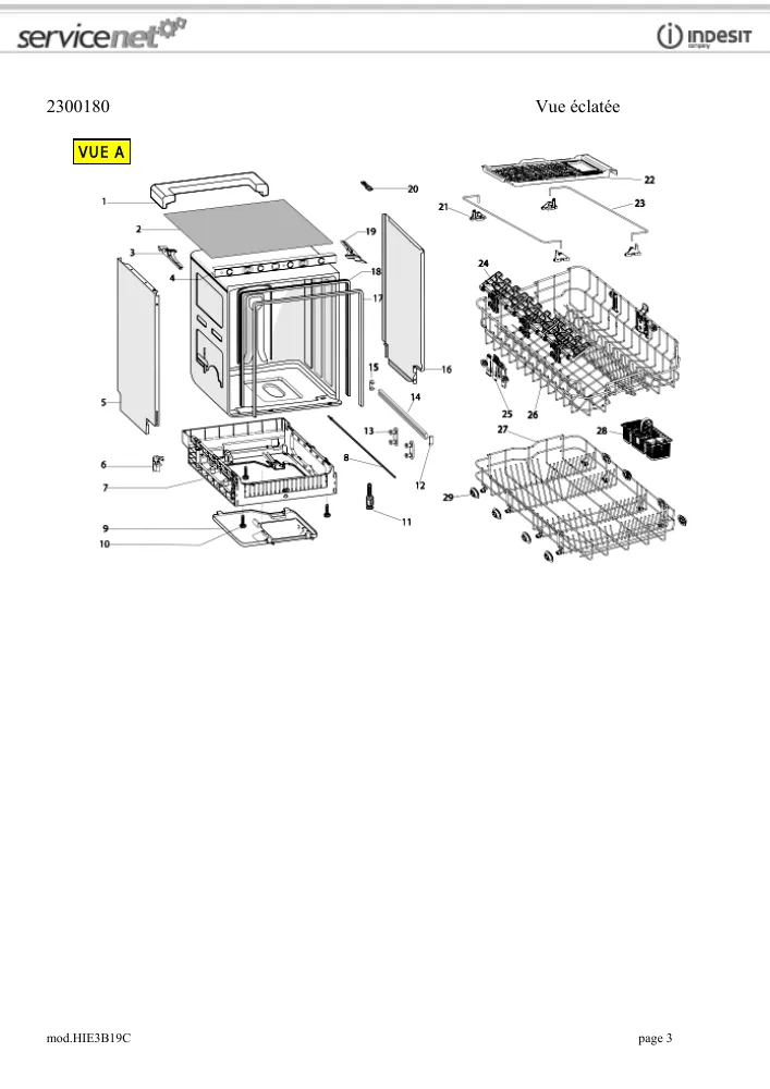 Vue éclatée HOTPOINT-ARISTON HIE3B19C 105465