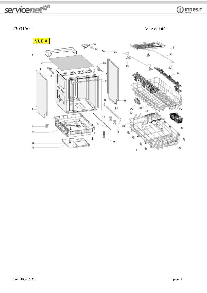 Vue éclatée HOTPOINT-ARISTON HIO3C22W 105601