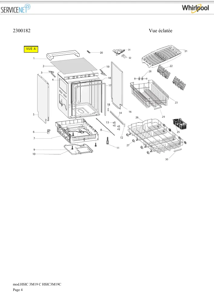 Vue éclatée HOTPOINT-ARISTON HSIC3M19C 155355