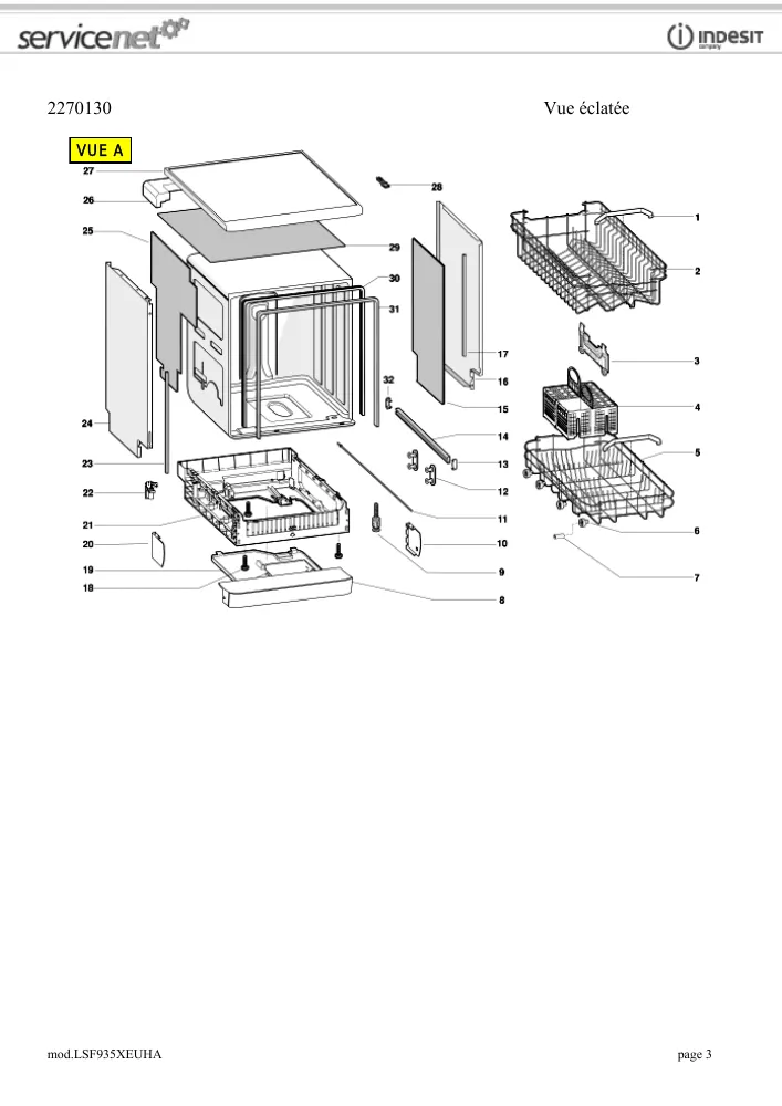 Vue éclatée HOTPOINT-ARISTON LSF935XEUHA 63177