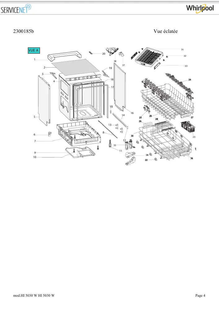 Vue éclatée HOTPOINT-ARISTON HI5030W 159421