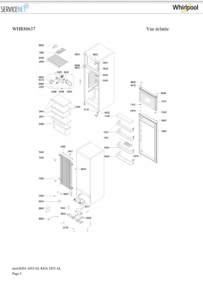 Vue éclatée BAUKNECHT KDA2455AL 855083801020