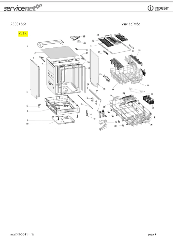 Vue éclatée HOTPOINT-ARISTON HBO3T141W 159584