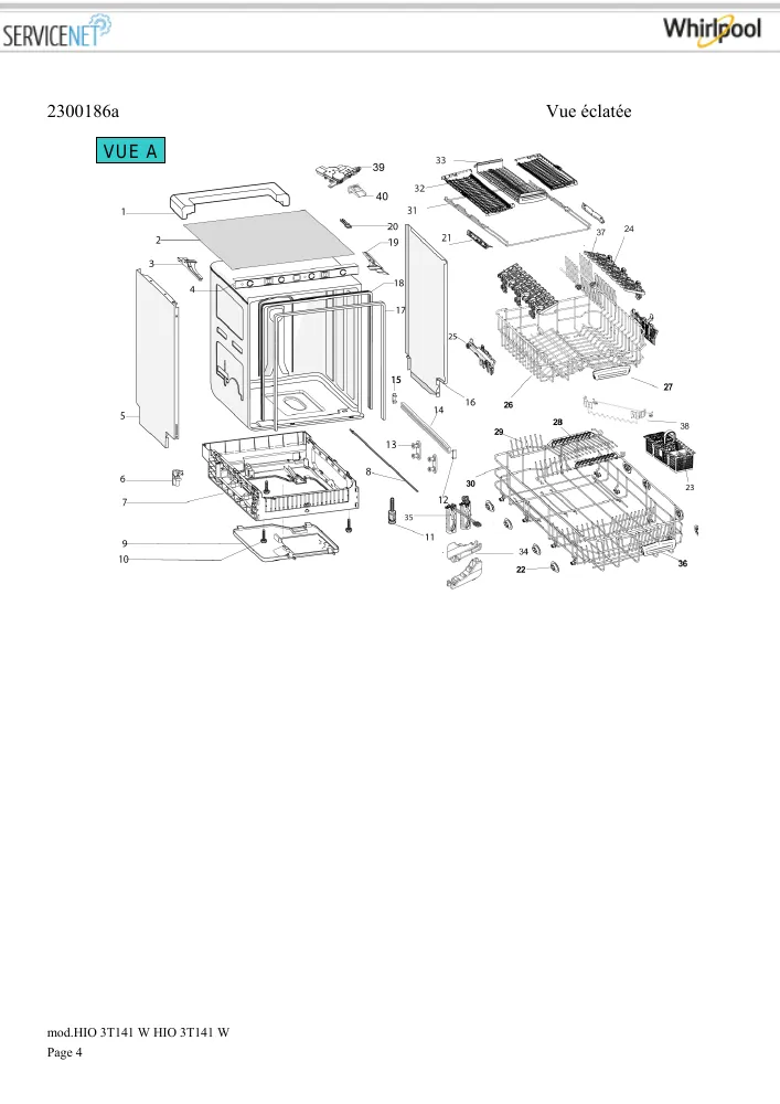 Vue éclatée HOTPOINT-ARISTON HIO3T141W 159580