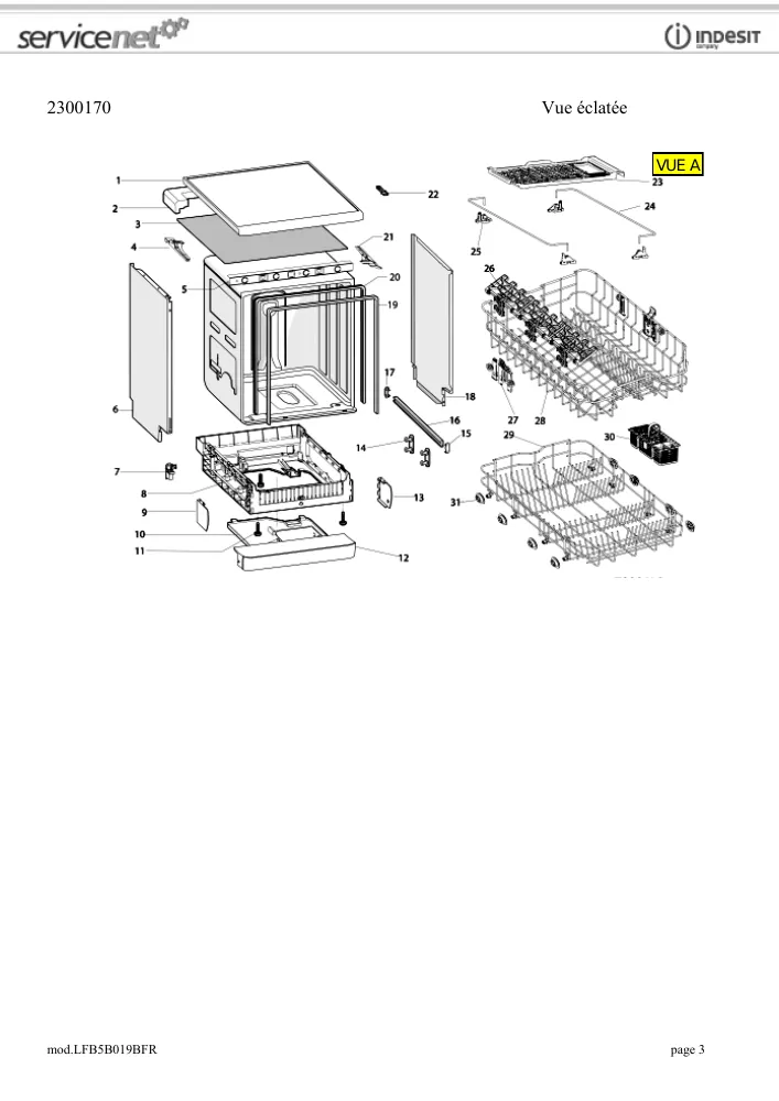 Vue éclatée HOTPOINT-ARISTON LFB5B019XFR 86164