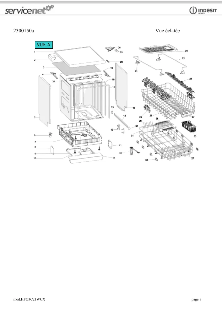 Vue éclatée HOTPOINT-ARISTON HFO3C21WCX 153140