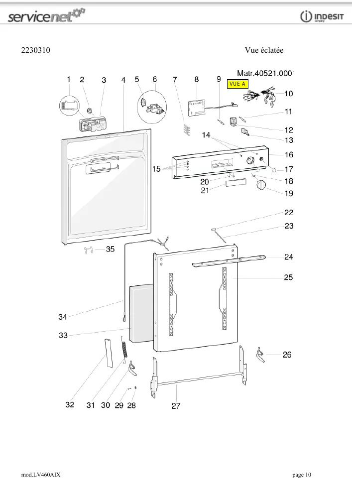 Vue éclatée HOTPOINT-ARISTON LV460AIX 30377