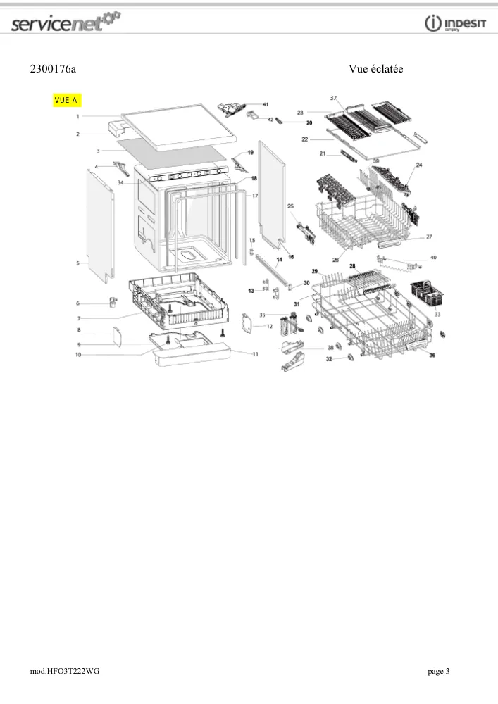 Vue éclatée HOTPOINT-ARISTON HFO3T222WG 105644