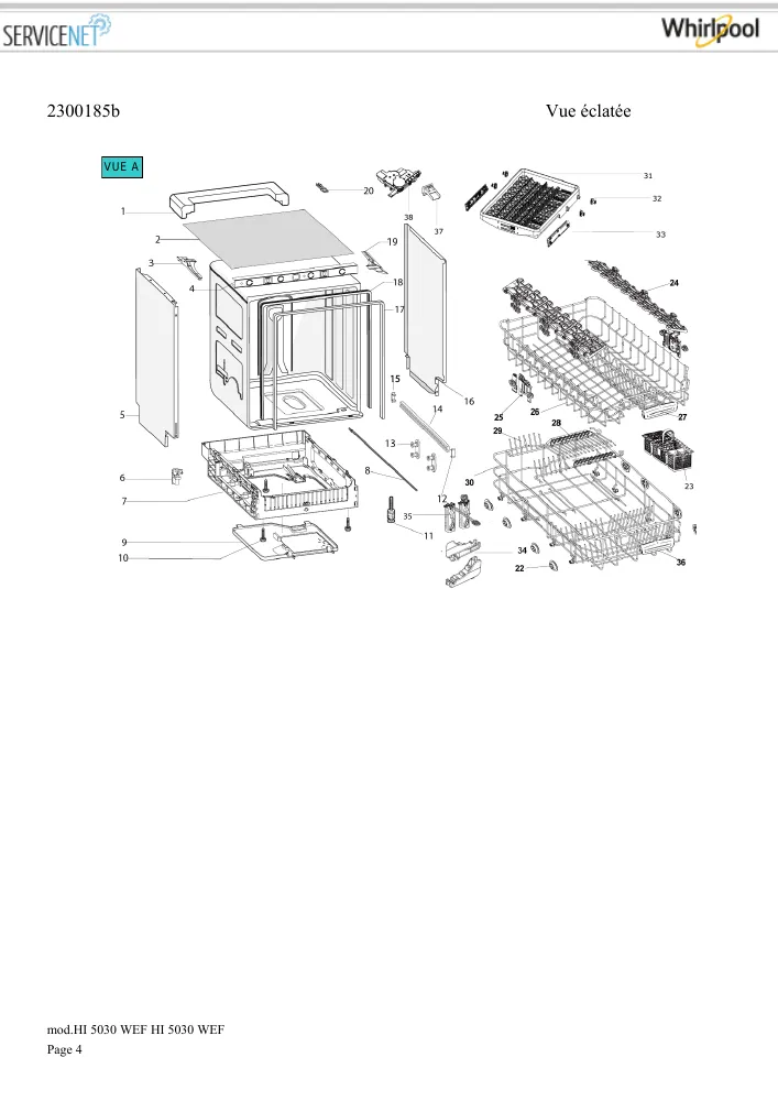 Vue éclatée HOTPOINT-ARISTON HI5030WEF 159422