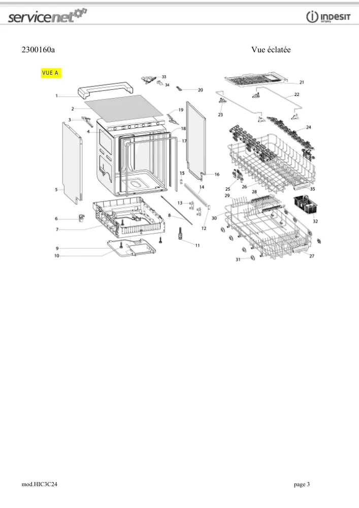 Vue éclatée HOTPOINT-ARISTON HIC3C24 105517