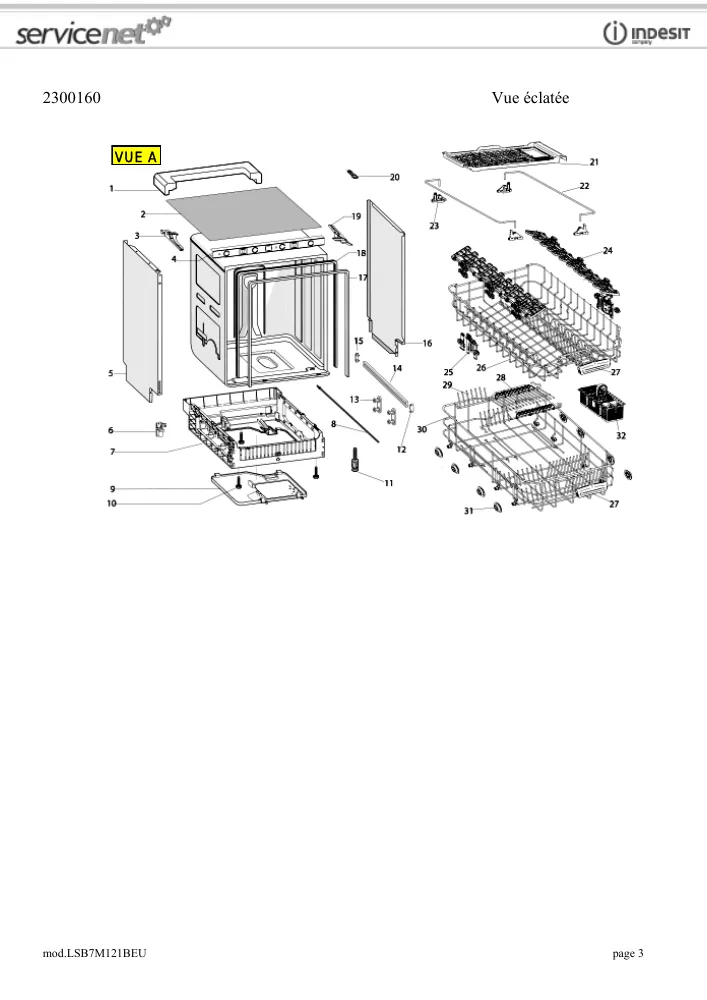 Vue éclatée HOTPOINT-ARISTON LSB7M121BEU 83031