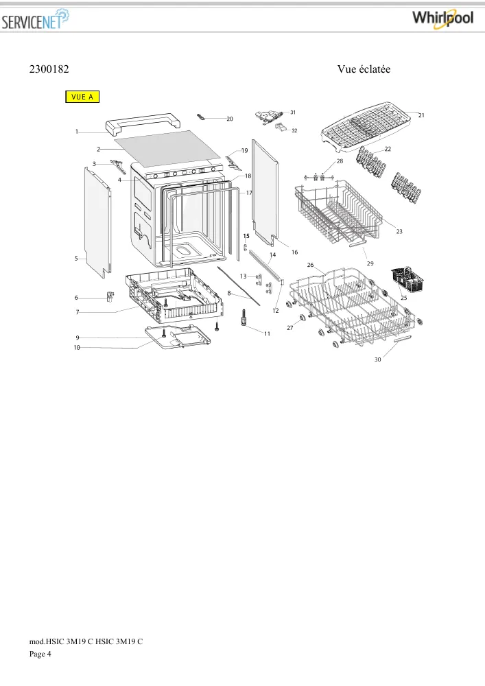 Vue éclatée HOTPOINT-ARISTON HSIC3M19C 869991615390