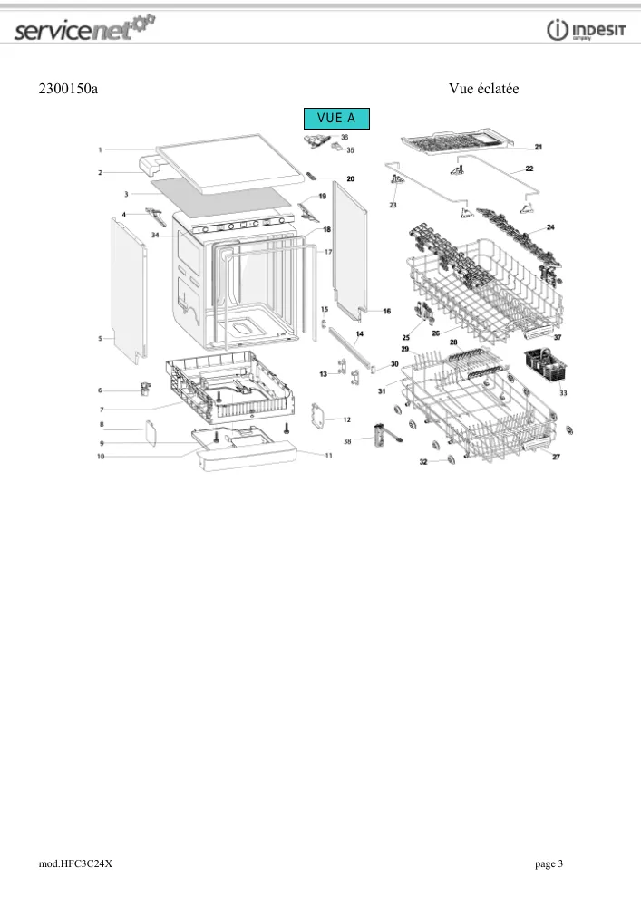 Vue éclatée HOTPOINT-ARISTON HFC3C24X 105337