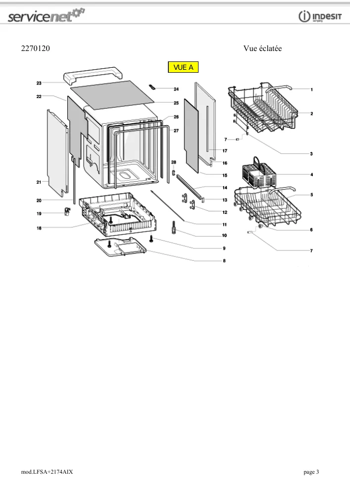 Vue éclatée HOTPOINT-ARISTON LFSA+2174AIX 74689