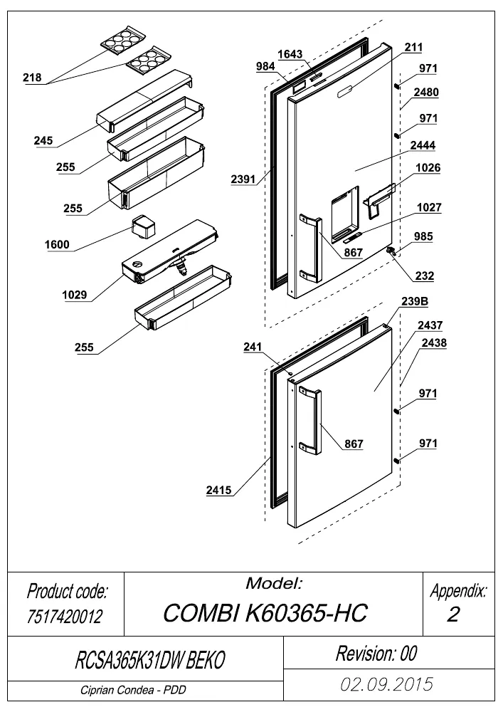 Vue éclatée BEKO RCSA365K31DW 7517420012