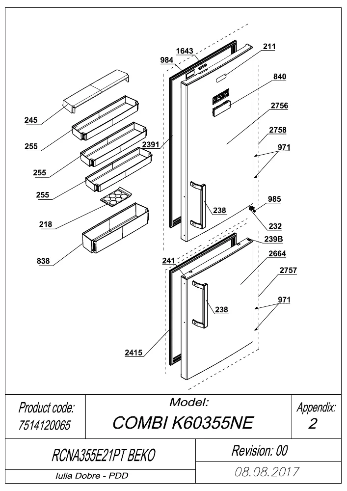 Vue éclatée BEKO RCNA355E21PT 7514120065