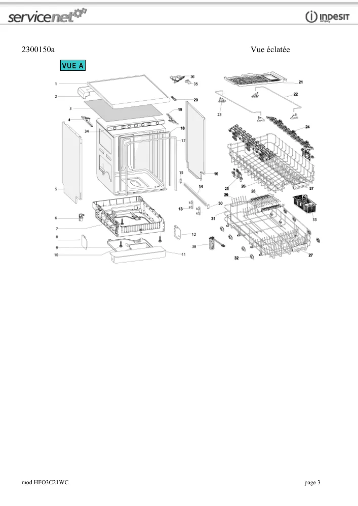 Vue éclatée HOTPOINT-ARISTON HFO3C21WC 153139