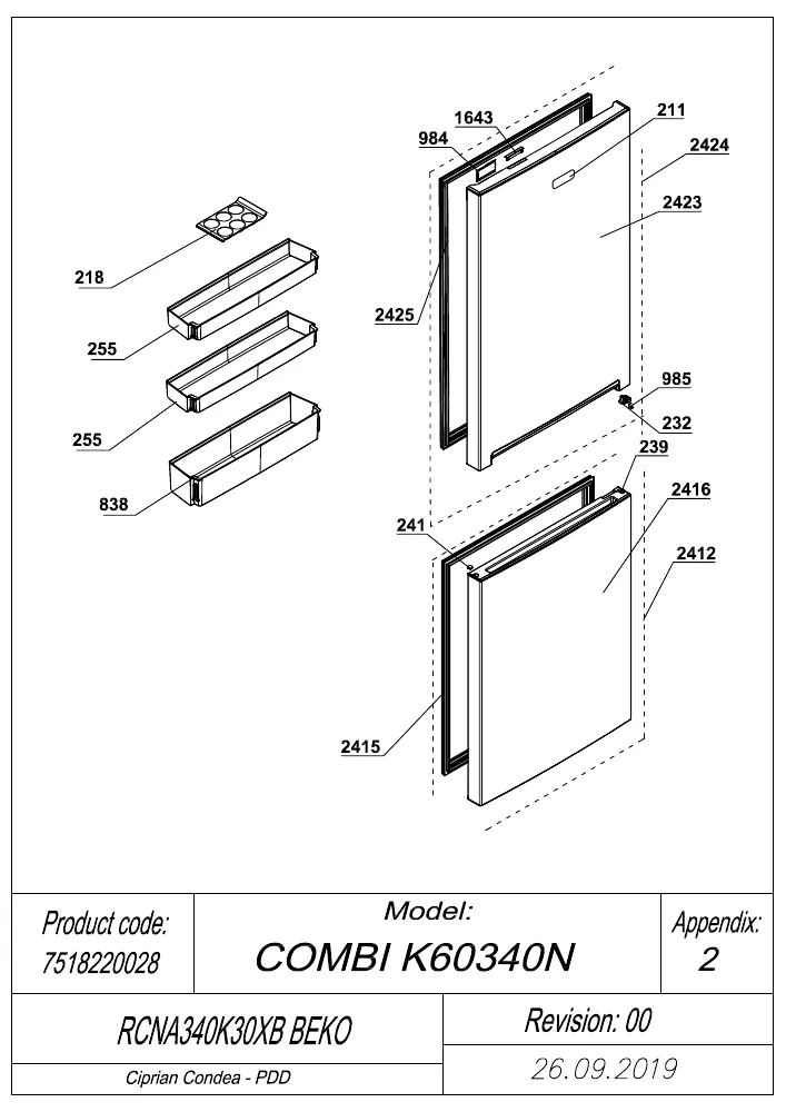 Vue éclatée BEKO RCNA340K30XB 7518220028