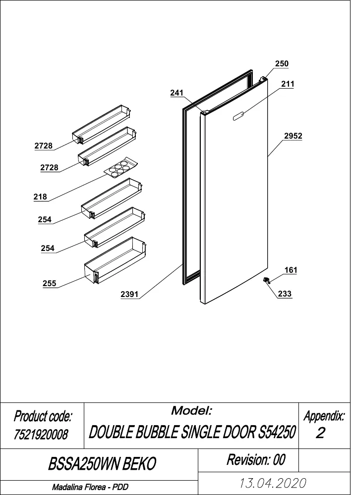Vue éclatée BEKO BSSA250WN 7521920008