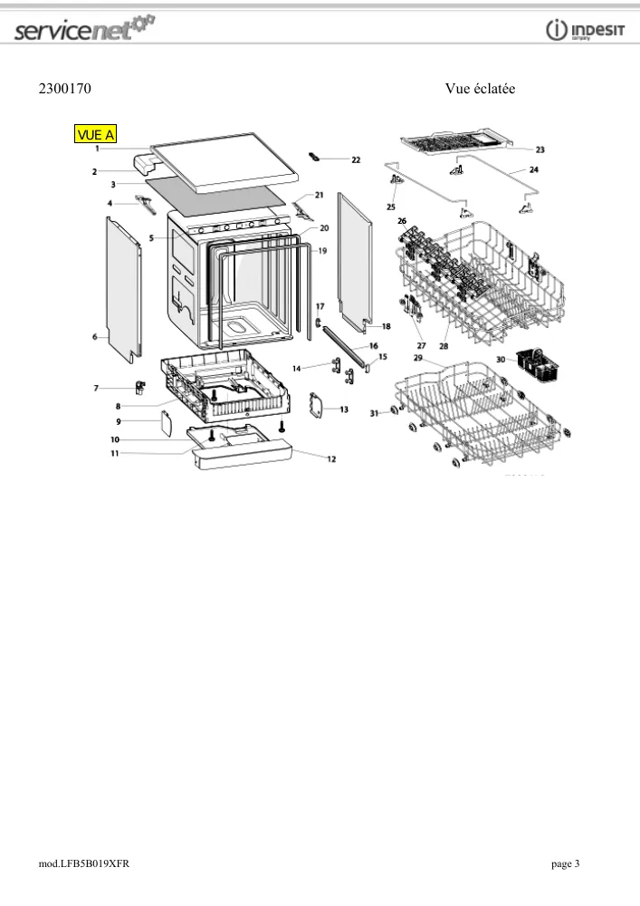 Vue éclatée HOTPOINT-ARISTON LFB5B019XFR 82956
