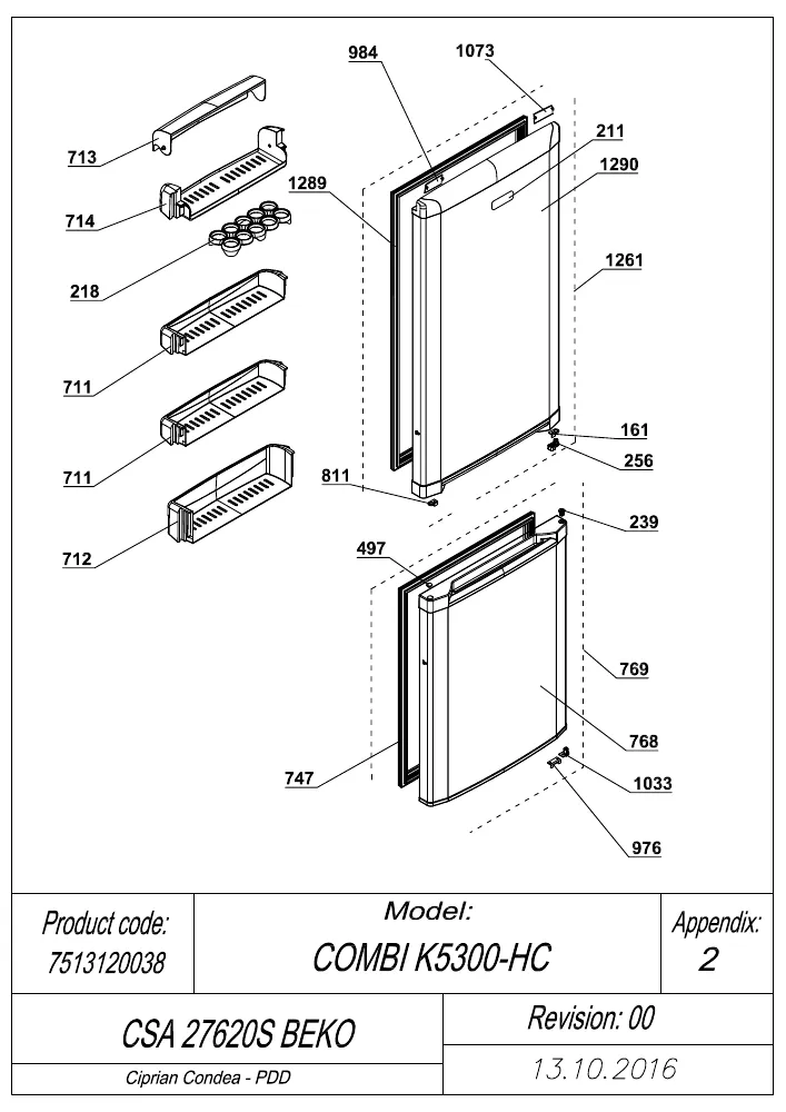 Vue éclatée BEKO CSA27620S 7513120038