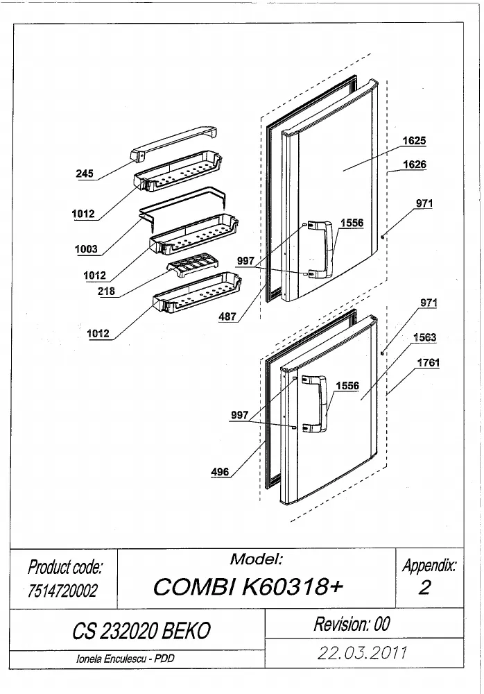 Vue éclatée BEKO CS232020 7514720002