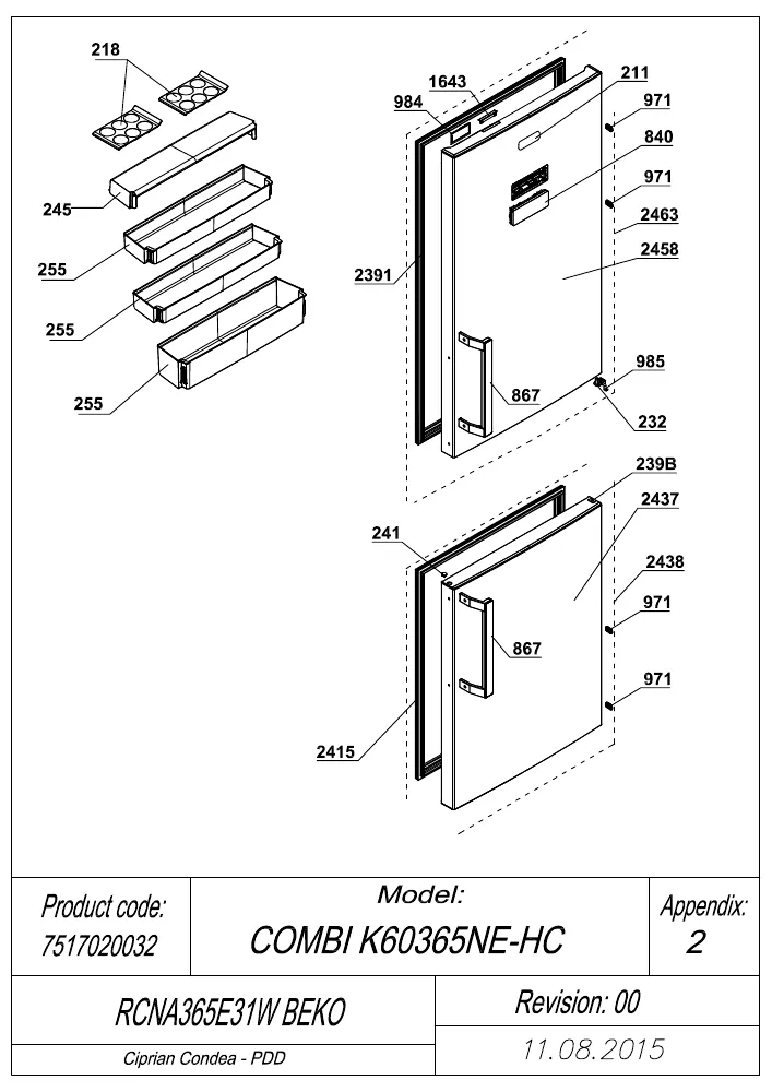 Vue éclatée BEKO RCNA365E31W 7517020032