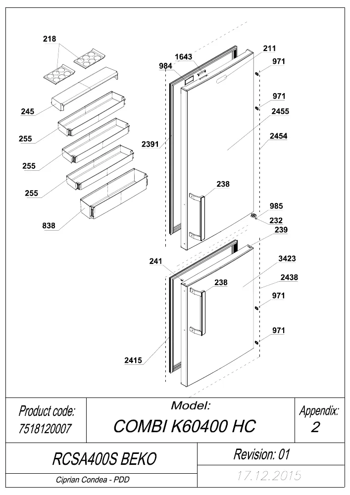 Vue éclatée BEKO RCSA400S 7518120007
