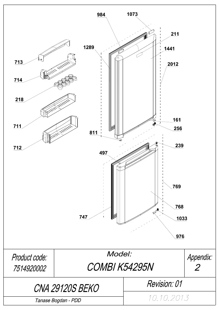 Vue éclatée BEKO CNA29120S 7514920002