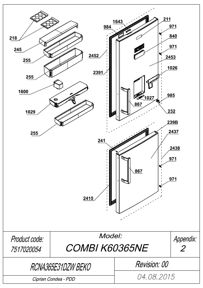 Vue éclatée BEKO RCNA365E31DZW 7517020054
