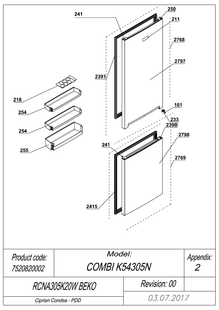 Vue éclatée BEKO RCNA305K20W 7520820002