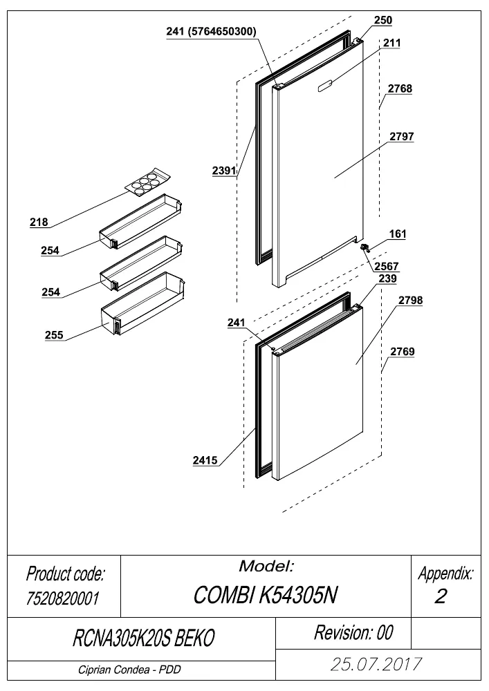 Vue éclatée BEKO RCNA305K20S 7520820001