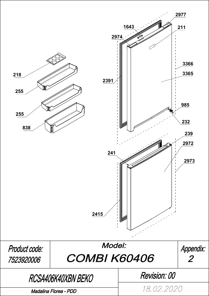 Vue éclatée BEKO RCSA406K40XBN 7523920006