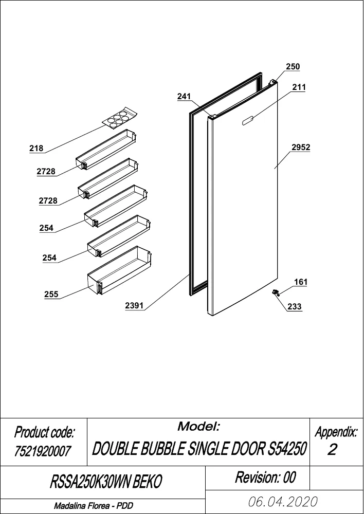 Vue éclatée BEKO RSSA250K30WN 7521920007