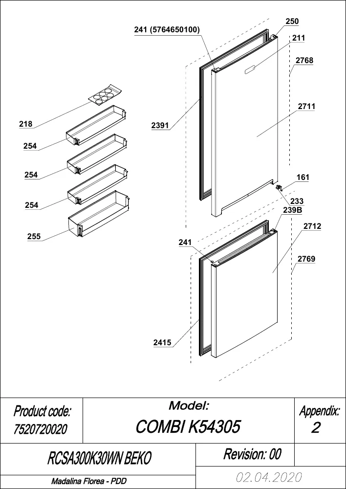 Vue éclatée BEKO RCSA300K30WN 7520720020