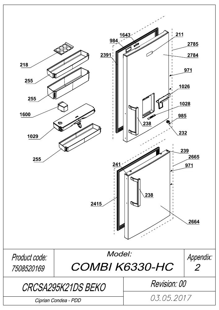 Vue éclatée BEKO CRCSA295K21DS 7508520169