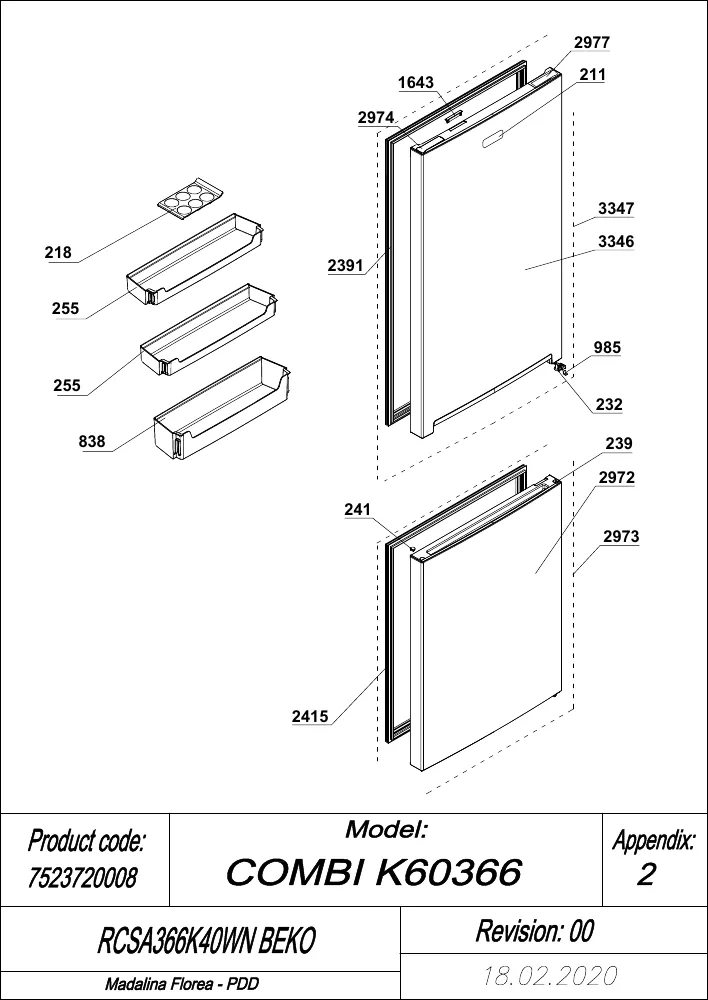Vue éclatée BEKO RCSA366K40WN 7523720008