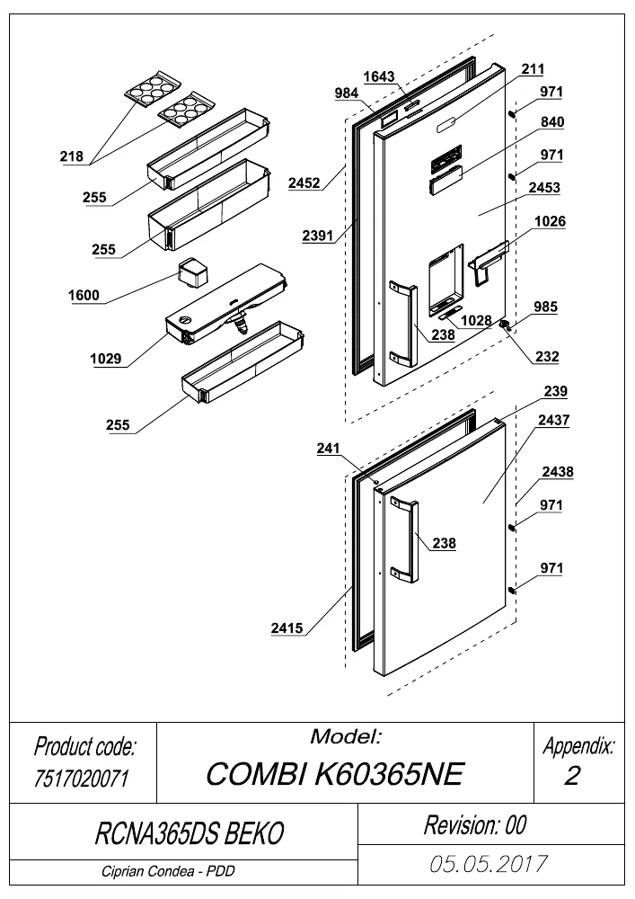Vue éclatée BEKO RCNA365DS 7517020071