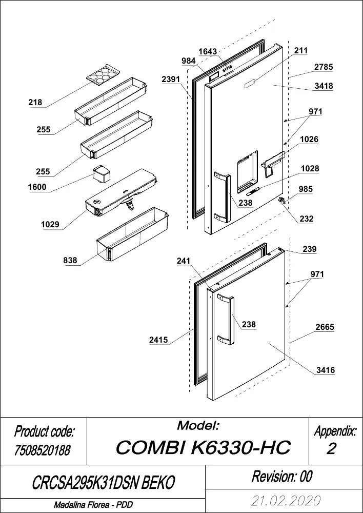 Vue éclatée BEKO CRCSA295K31DSN 7508520188