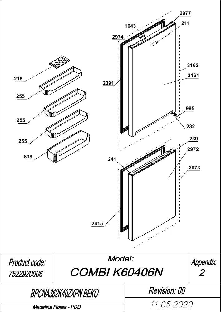 Vue éclatée BEKO BRCNA362K40ZXPN 7522920006