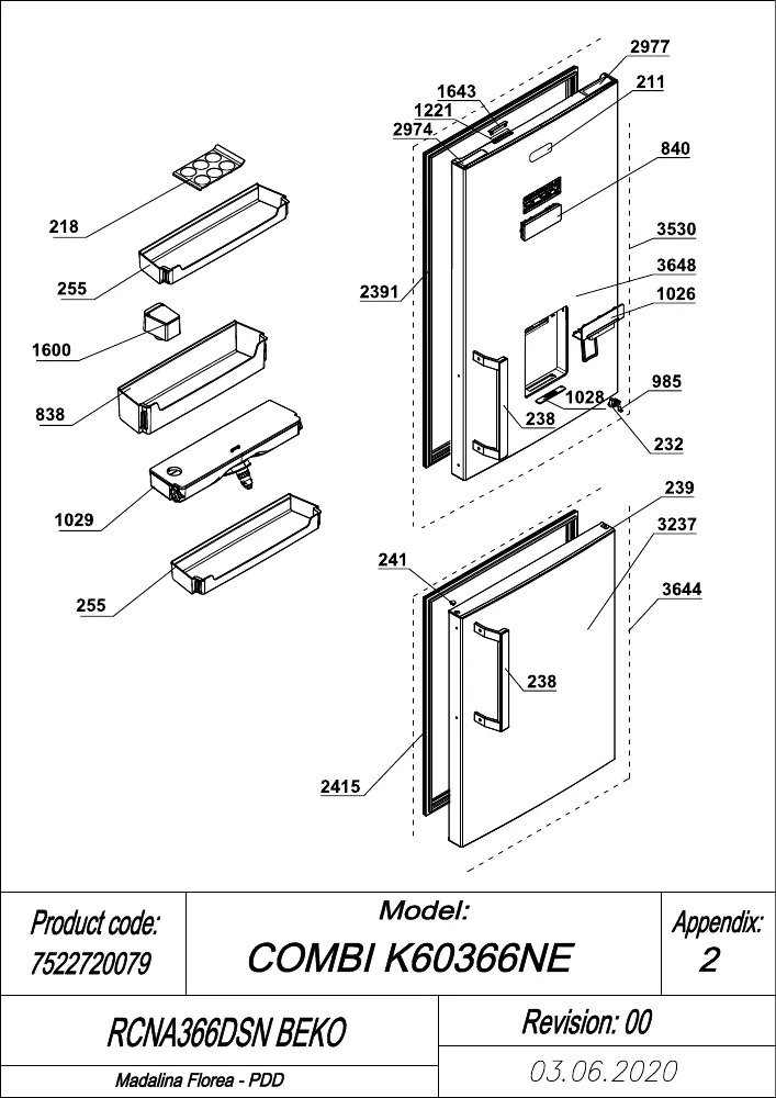 Vue éclatée BEKO RCNA366DSN 7522720079