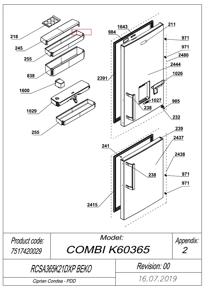 Vue éclatée BEKO RCSA365K21DXP 7517420029