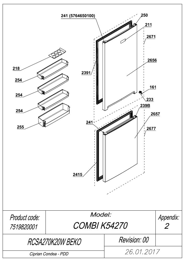 Vue éclatée BEKO RCSA270K20W 7519820001