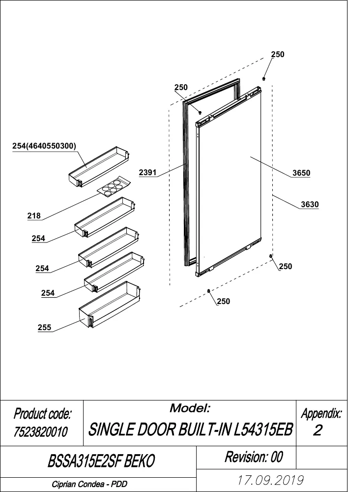 Vue éclatée BEKO BSSA315E2SF 7523820010