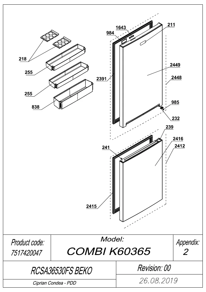 Vue éclatée BEKO RCSA365K30FS 7517420047