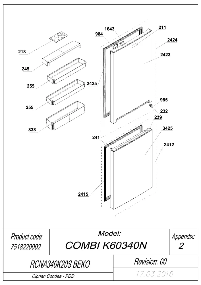 Vue éclatée BEKO RCNA340K20S 7518220002