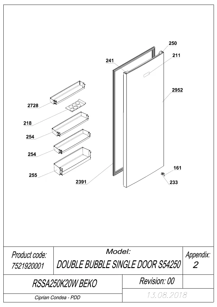 Vue éclatée BEKO RSSA250K20W 7521920001